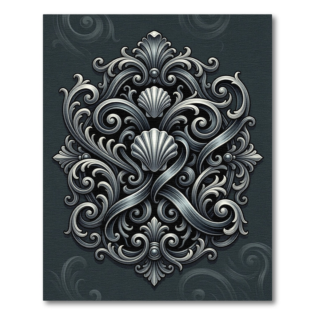 Charcoal Gray Ornate Shell Medallion Rug