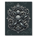 Charcoal Gray Ornate Shell Medallion Rug