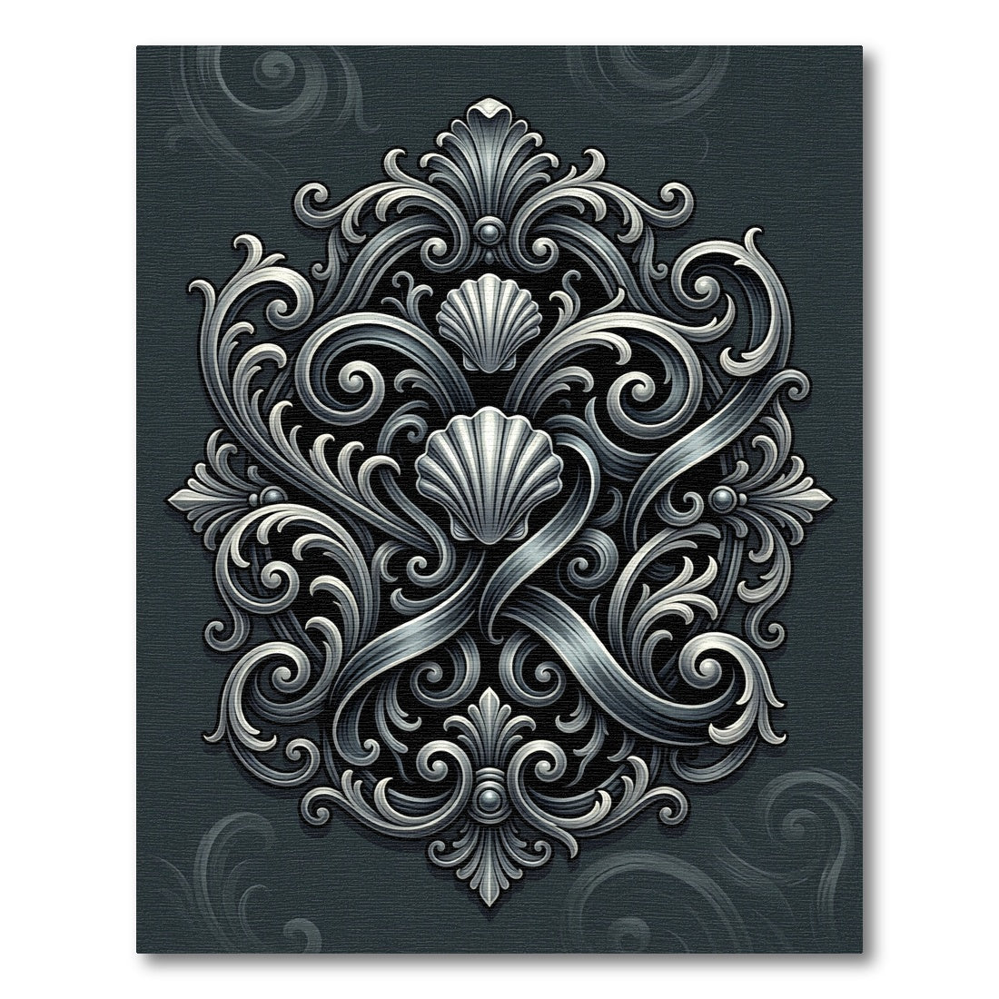 Charcoal Gray Ornate Shell Medallion Rug