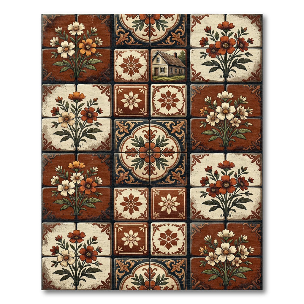 Cottage Floral Tile Earthy Terracotta Rug