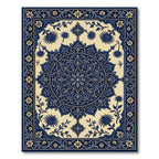 Deep Blue Floral Medallion Border Rug