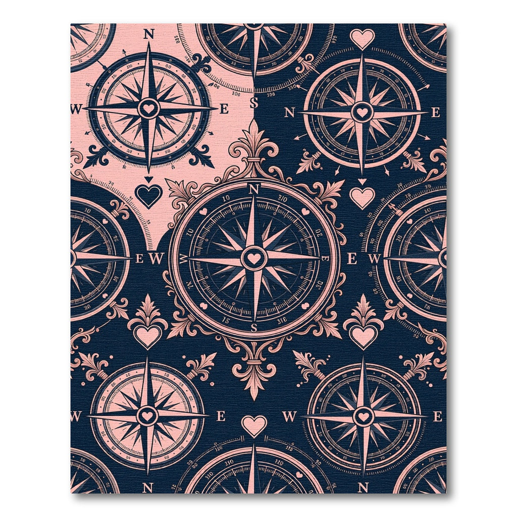 Dark Blue Pink Compass Rose Rug