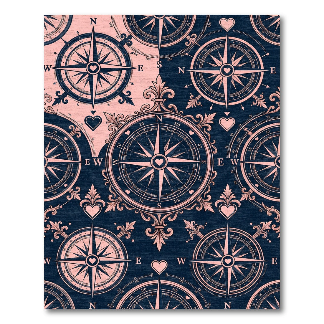 Dark Blue Pink Compass Rose Rug