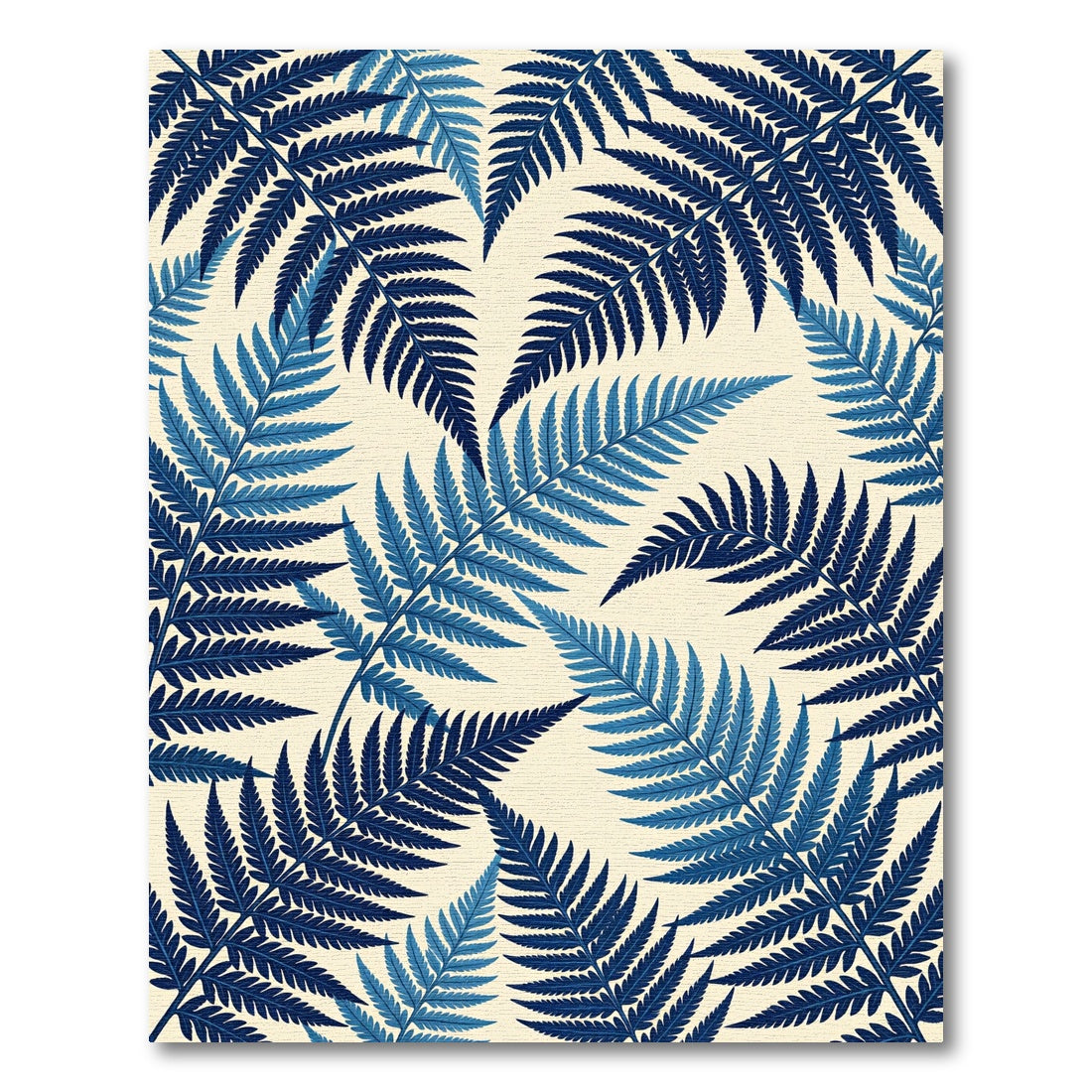 Indigo Fern Leaf Pattern Rug
