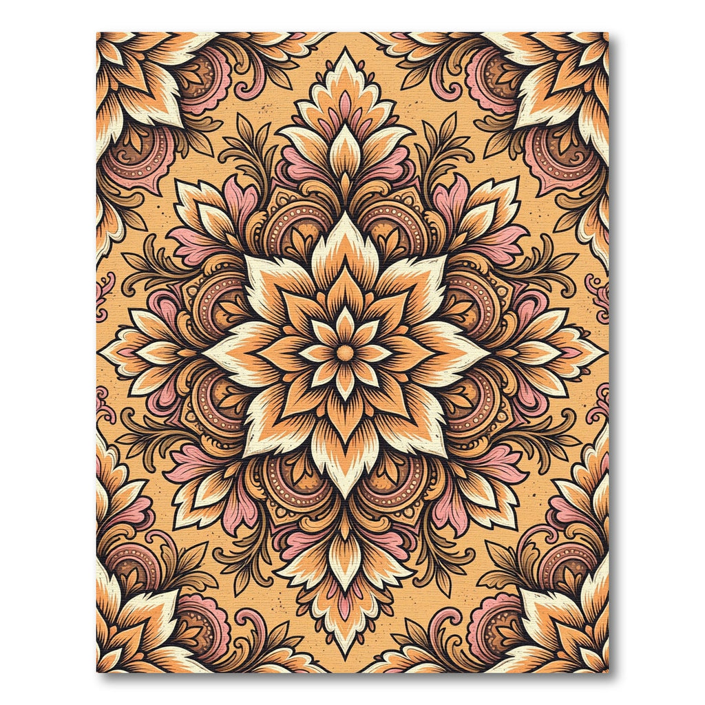 Ornate Golden Amber Floral Symmetry Rug