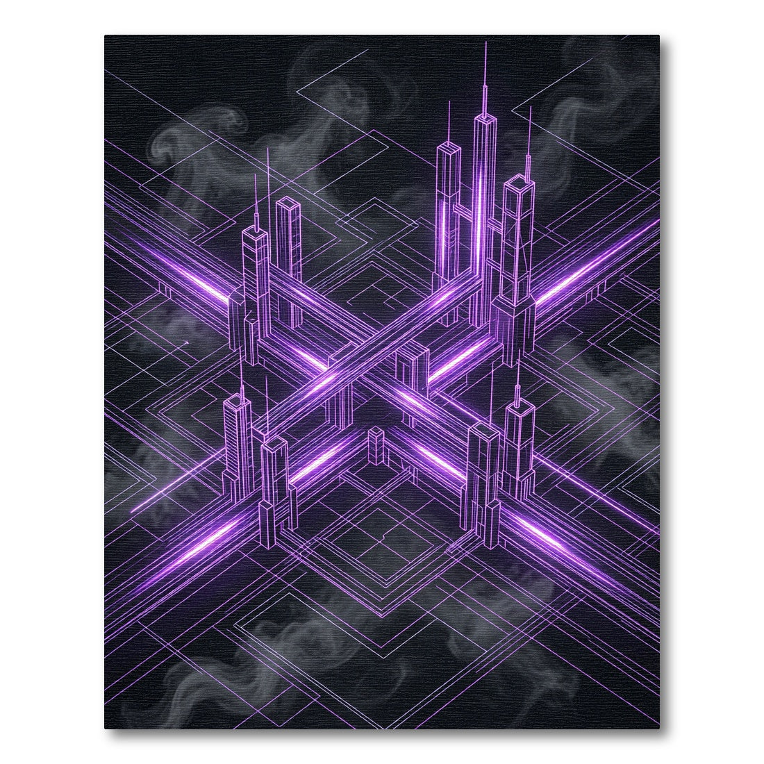 Neon Purple Cyber Geometric Grid Rug