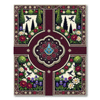 Crimson Floral Garden Fountain Birds Rug