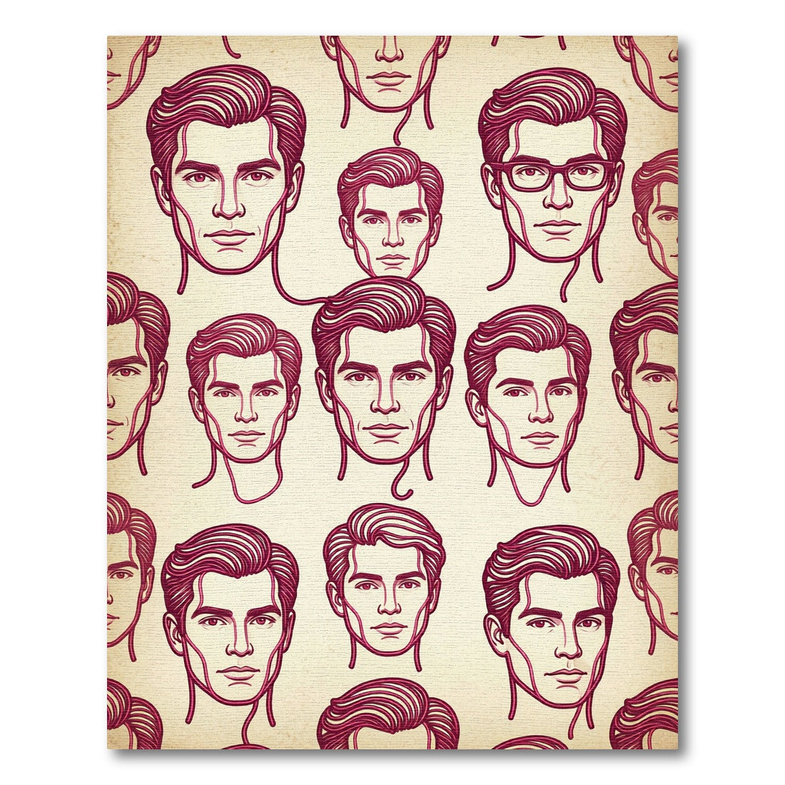 Vintage Crimson Male Portrait Repeating Rug