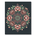 Coral Peony Chrysanthemum Dark Floral Medallion Rug