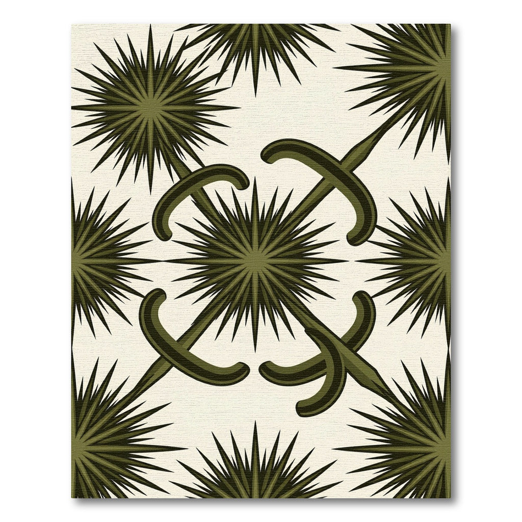 Olive Green Geometric Starburst Curvilinear Rug