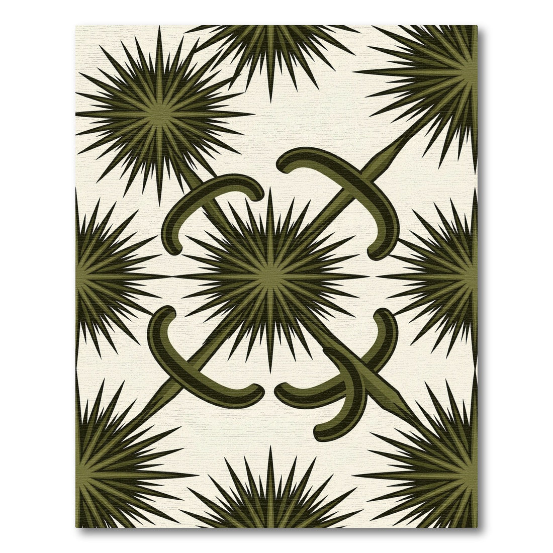 Olive Green Geometric Starburst Curvilinear Rug
