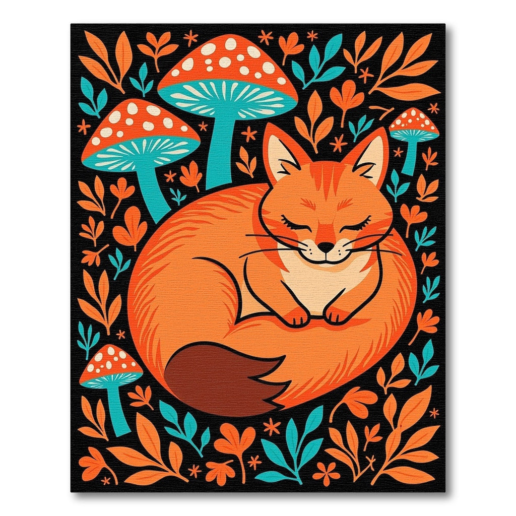 Whimsical Orange Fox Mushroom Garden Rug