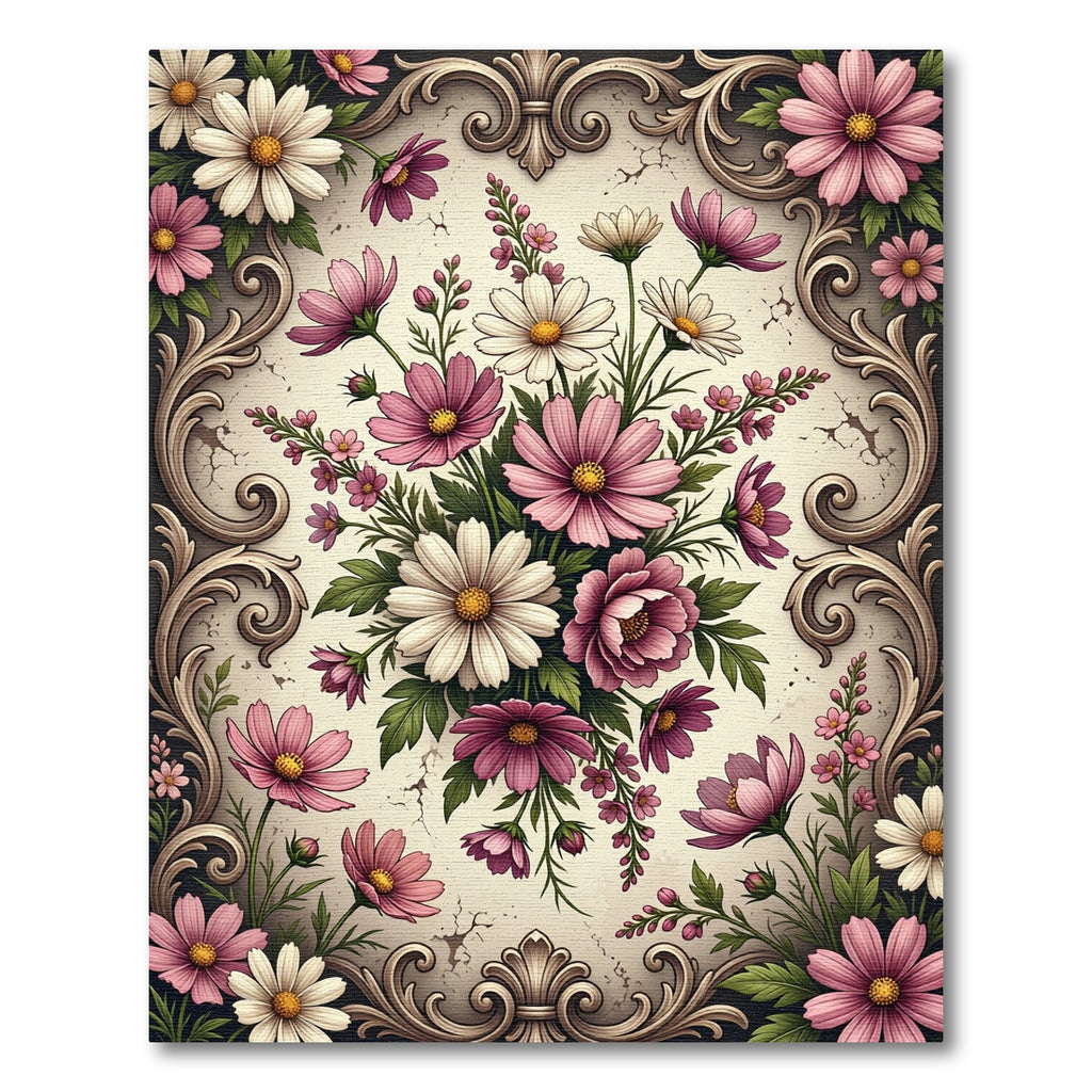 Elegant Pink Floral Scroll Work Rug