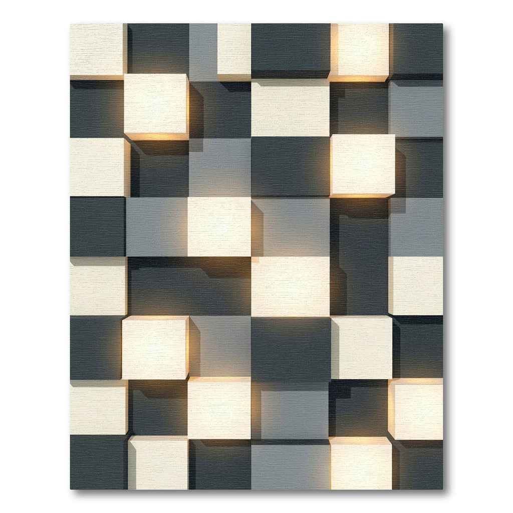 Monochrome Geometric Cube Illumination Rug