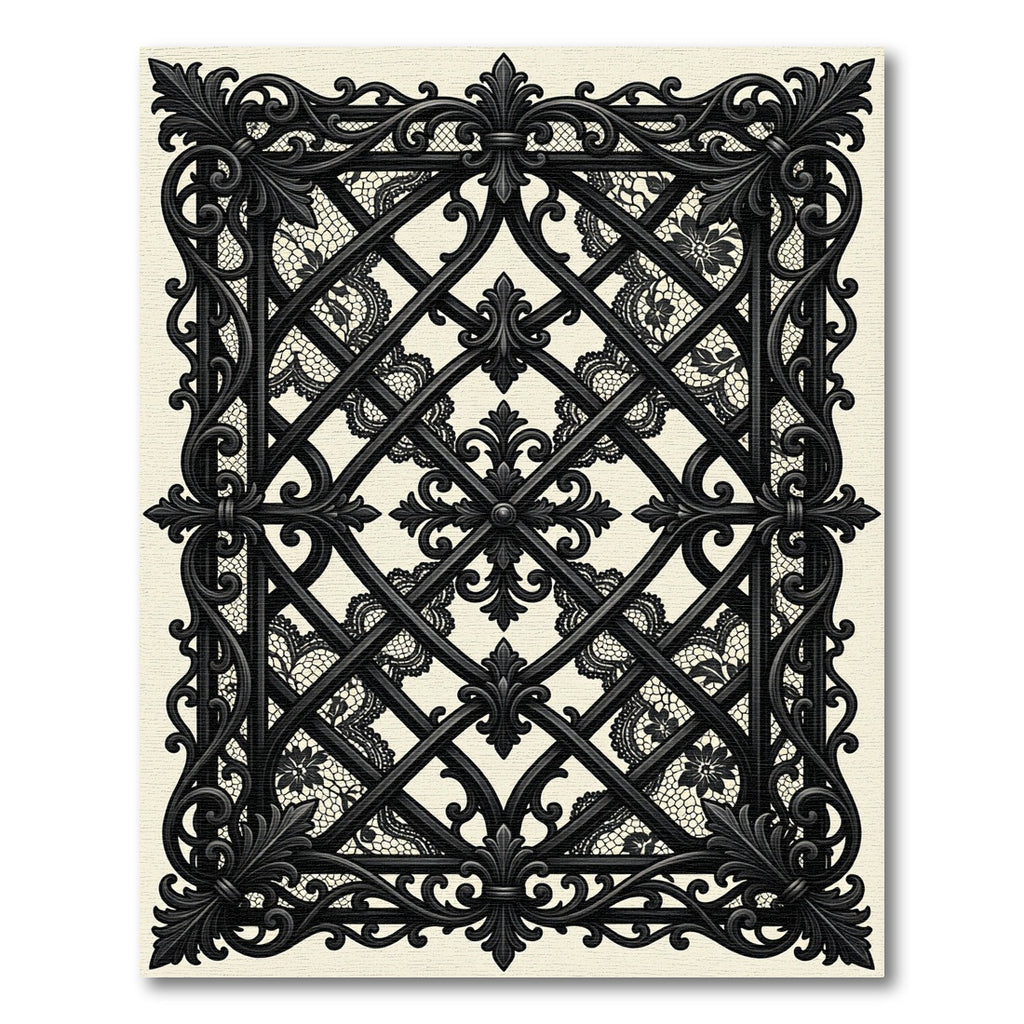 Gothic Black Filigree Lace Ironwork Rug