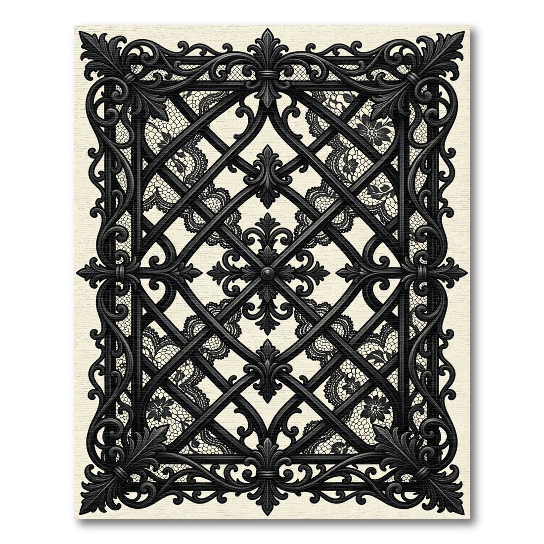 Gothic Black Filigree Lace Ironwork Rug