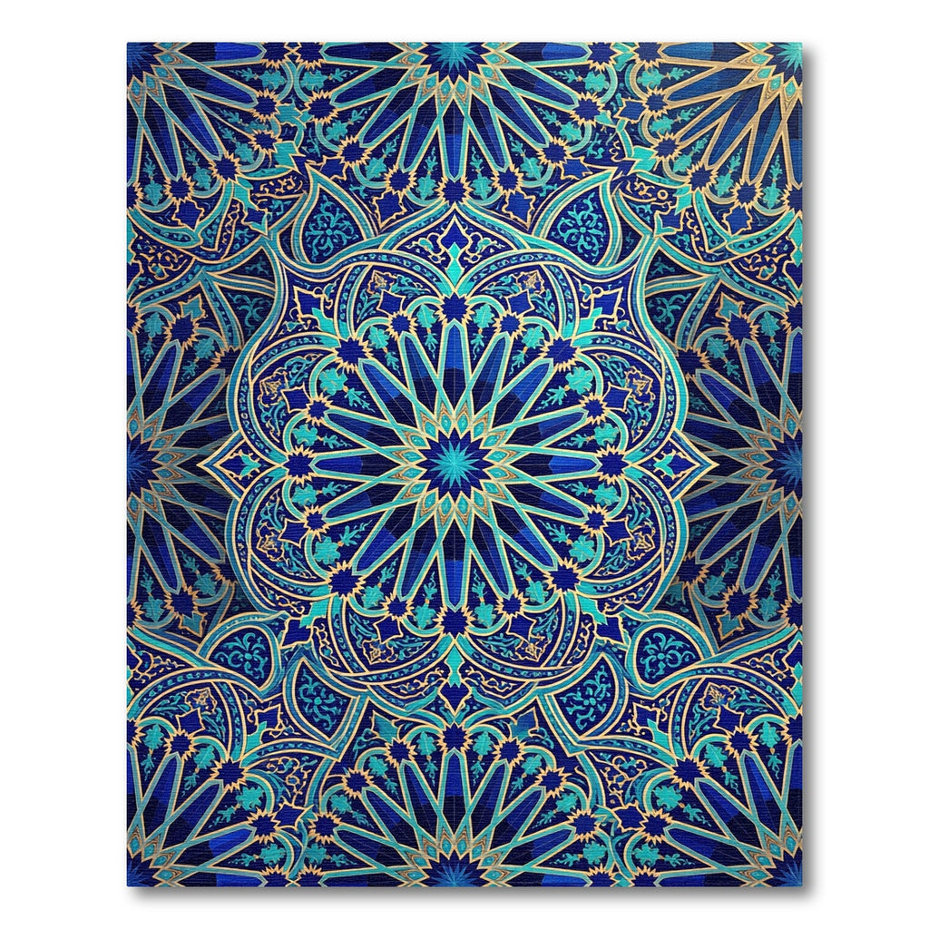 Deep Blue Teal Intricate Star Medallion Rug