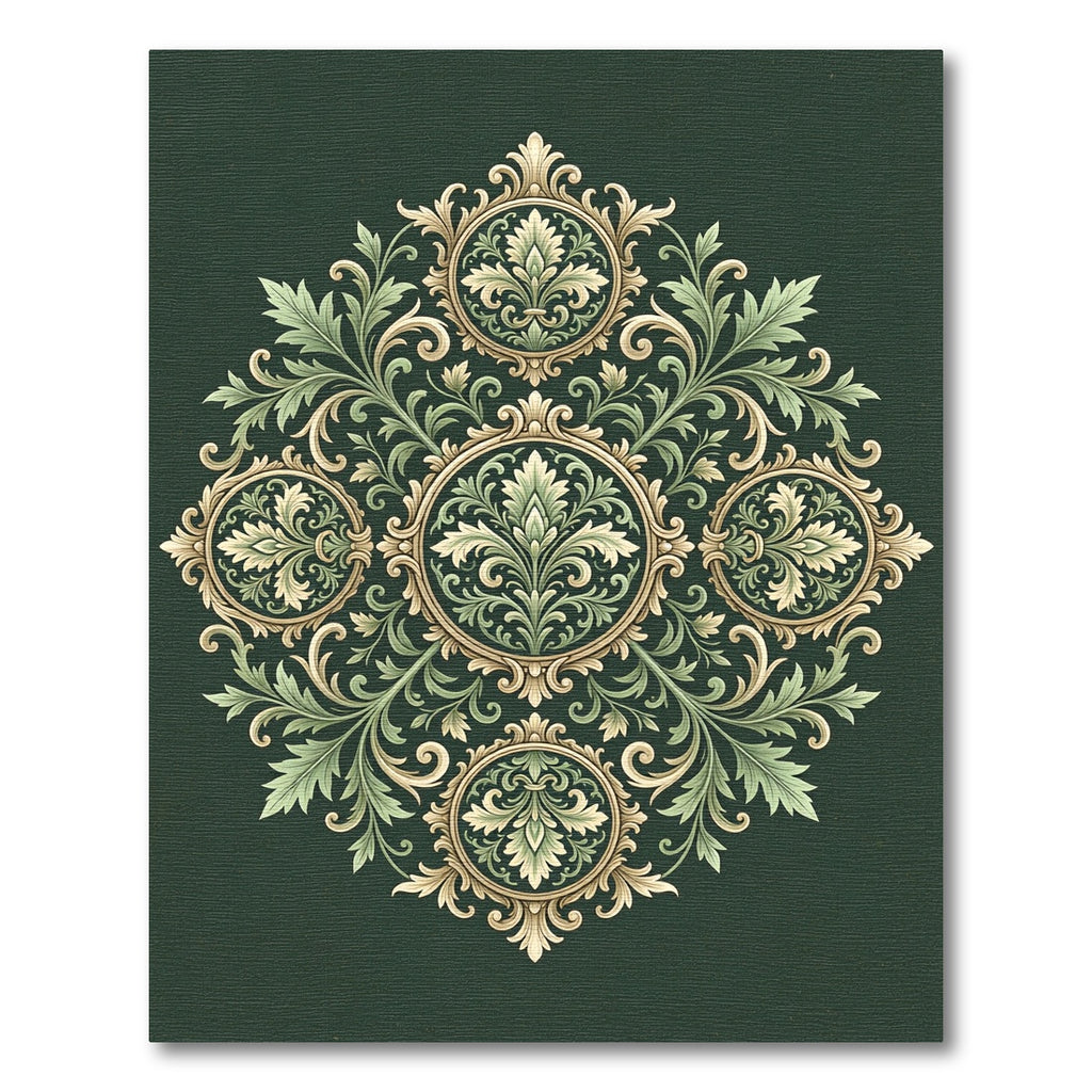 Antique Green Floral Medallion Garland Rug