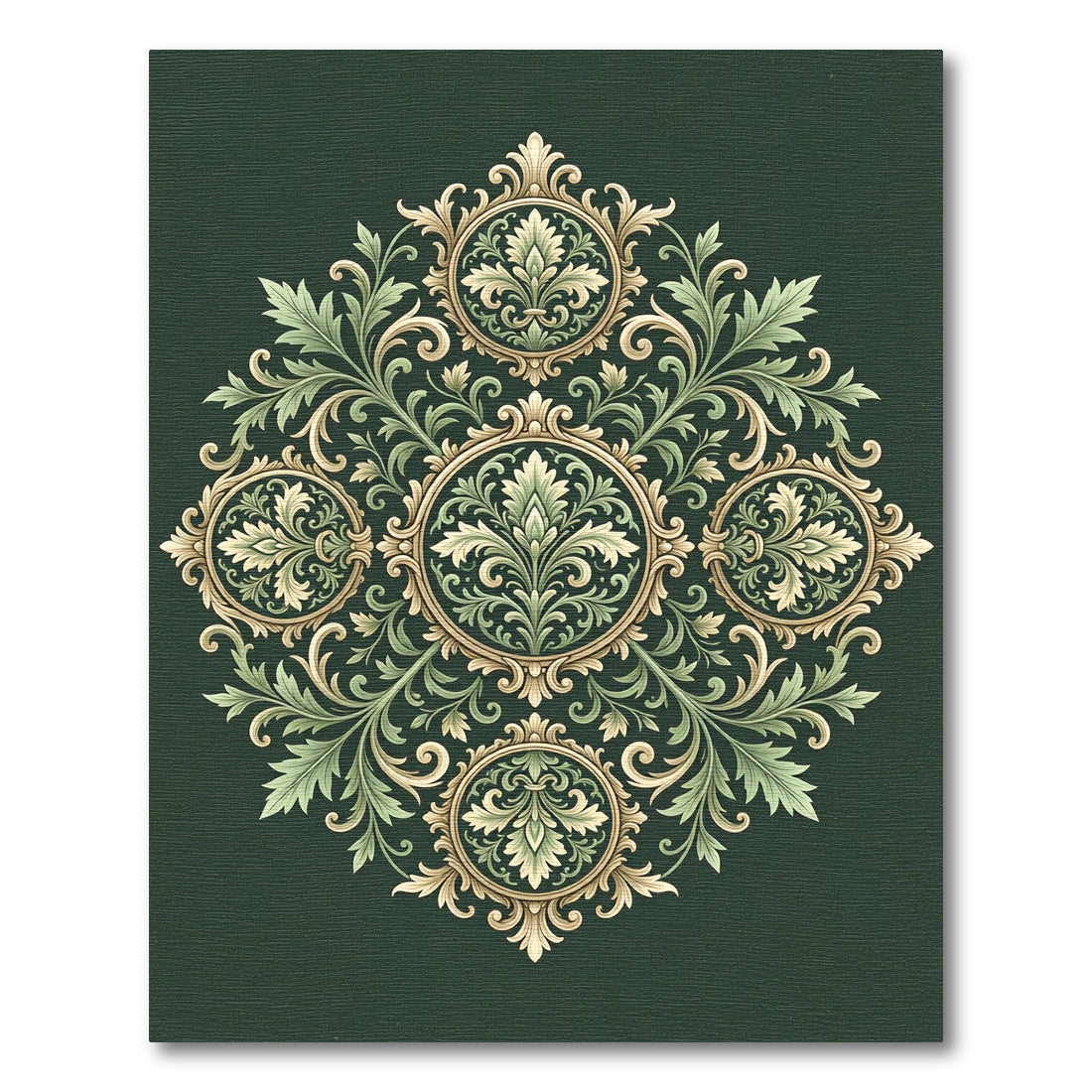 Antique Green Floral Medallion Garland Rug
