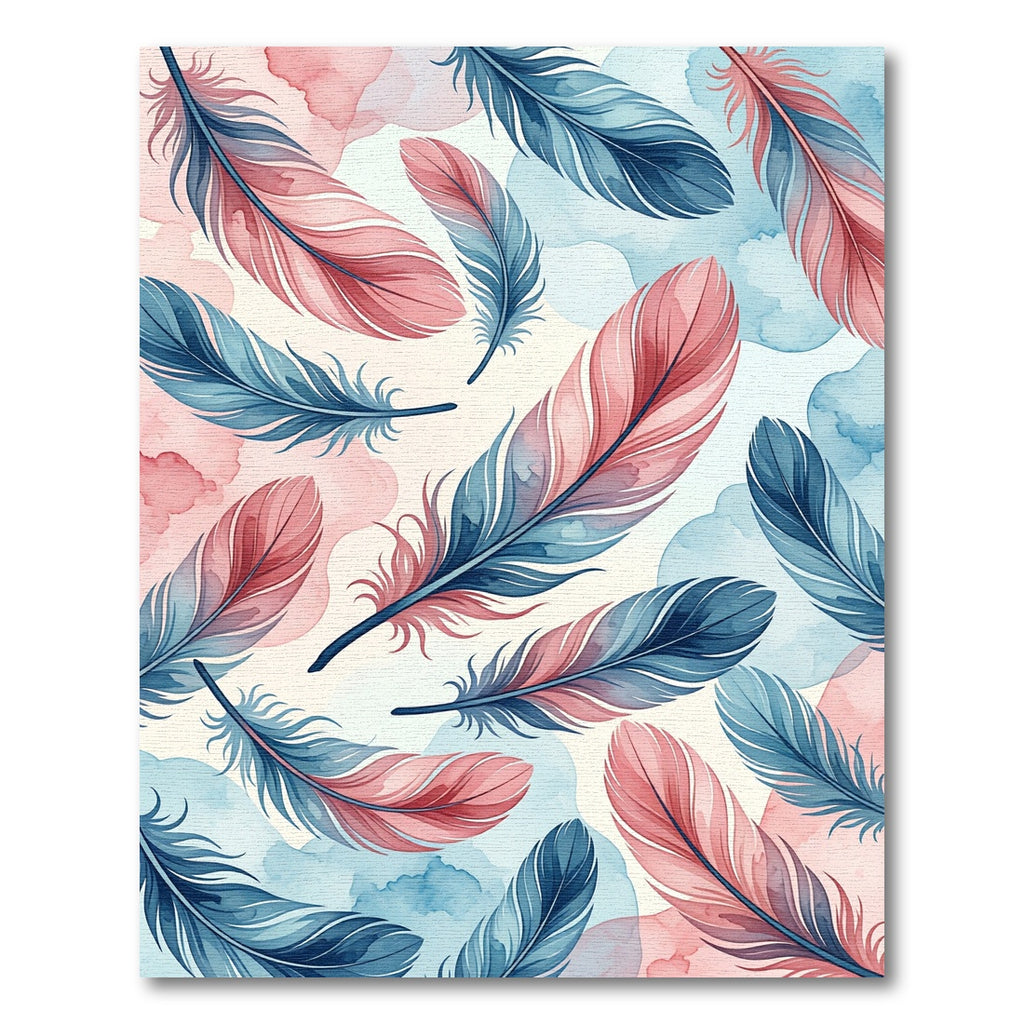 Watercolor Blue and Pink Feather Array Rug