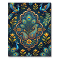 Ornate Peacock Feather Teal Gold Floral Rug