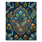 Ornate Peacock Feather Teal Gold Floral Rug