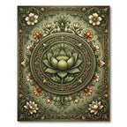 Sage Green Ornate Lotus Medallion Rug