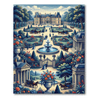 French Chateau Garden Carriage Scene Rug