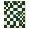 Modern Forest Green Checkerboard Abstract Grid Rug