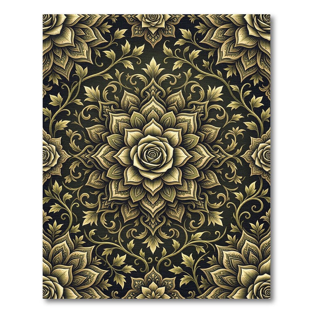 Elegant Golden Rose Floral Medallion Rug