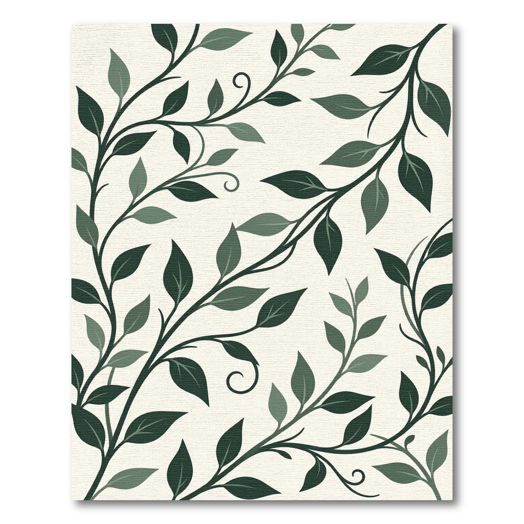 Dark Green Leafy Vine Swirl Rug