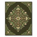 Ornate Green Floral Medallion Rug