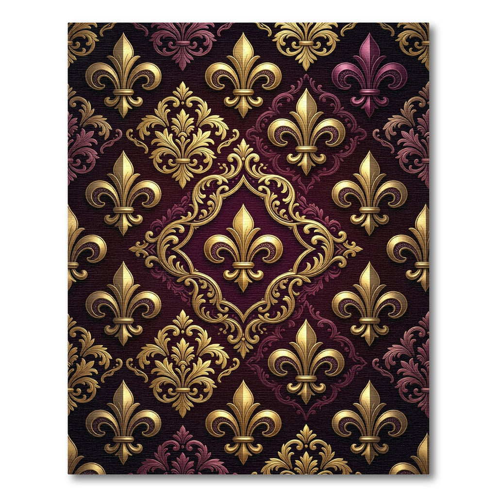 Golden Fleur-de-lis Royal Damask Burgundy Rug
