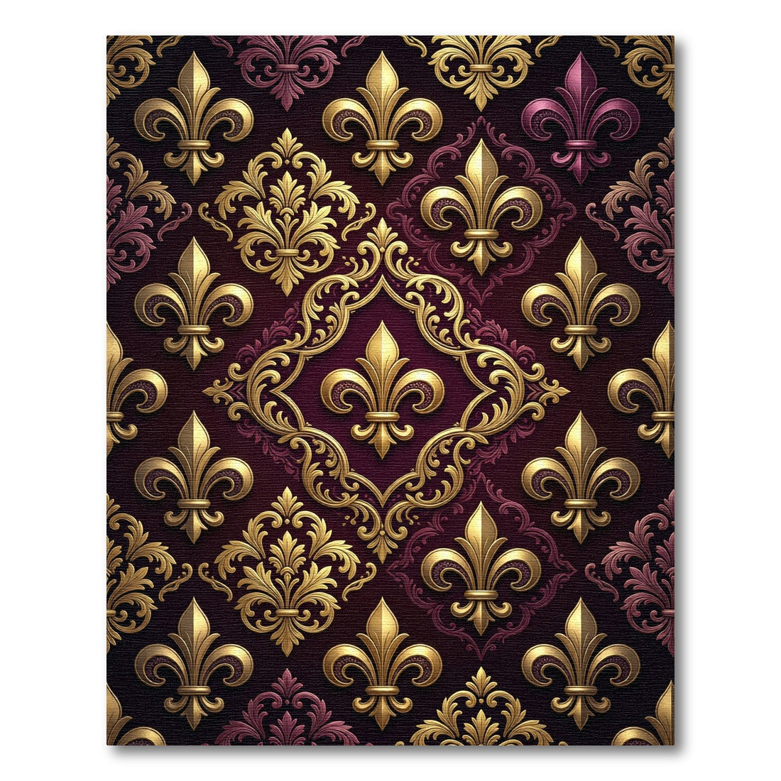 Golden Fleur-de-lis Royal Damask Burgundy Rug