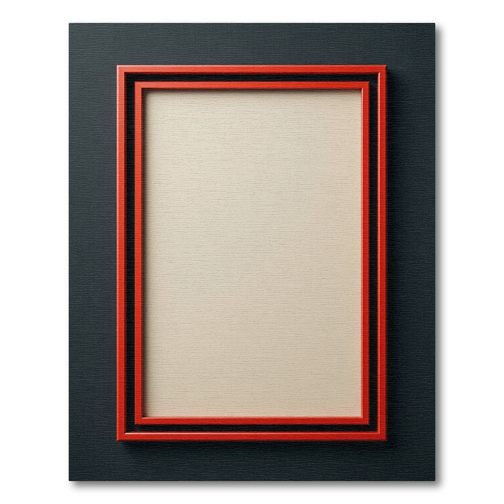 Red Black Double Layered Rectangular Frame Rug