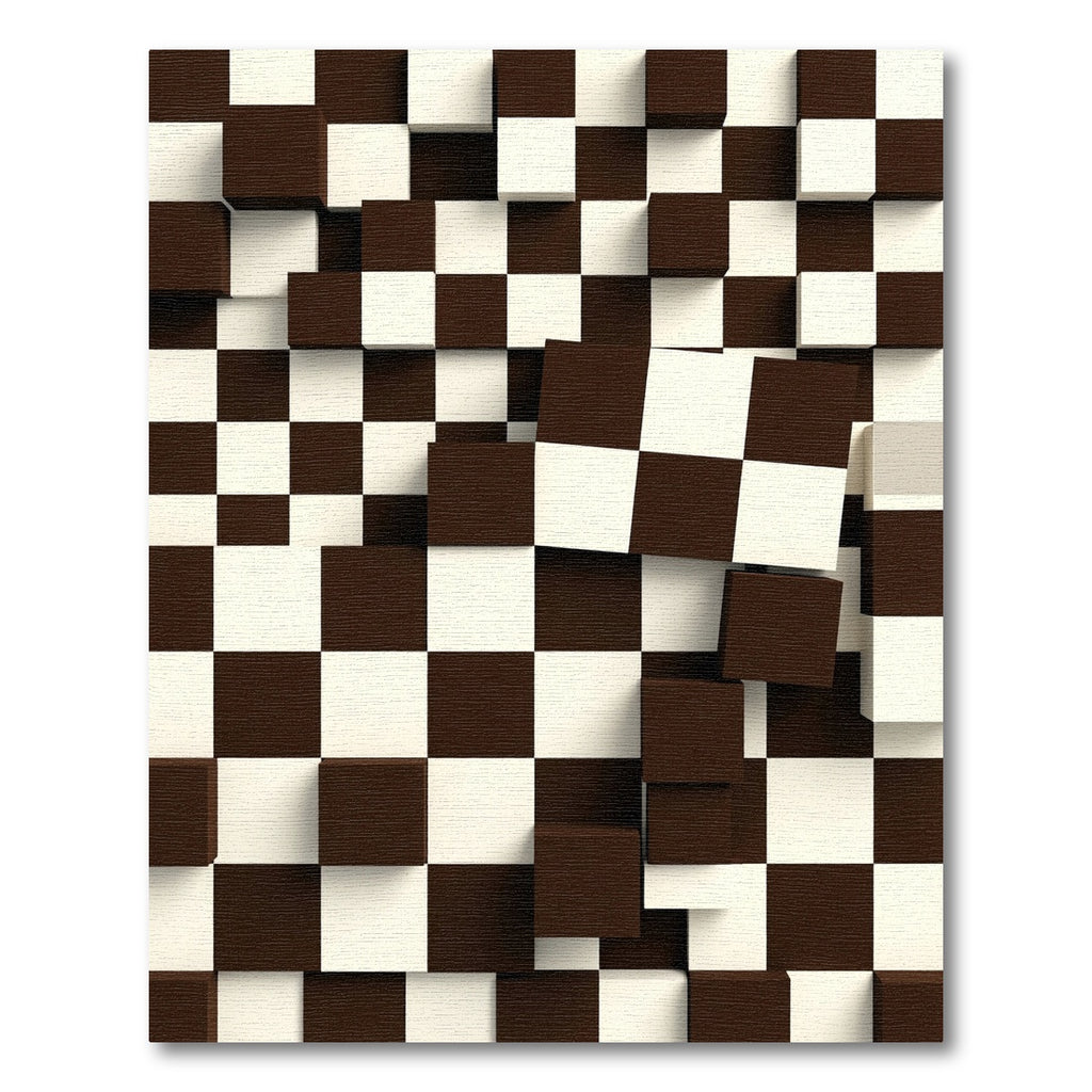 Brown White Checkerboard Cubes Rug