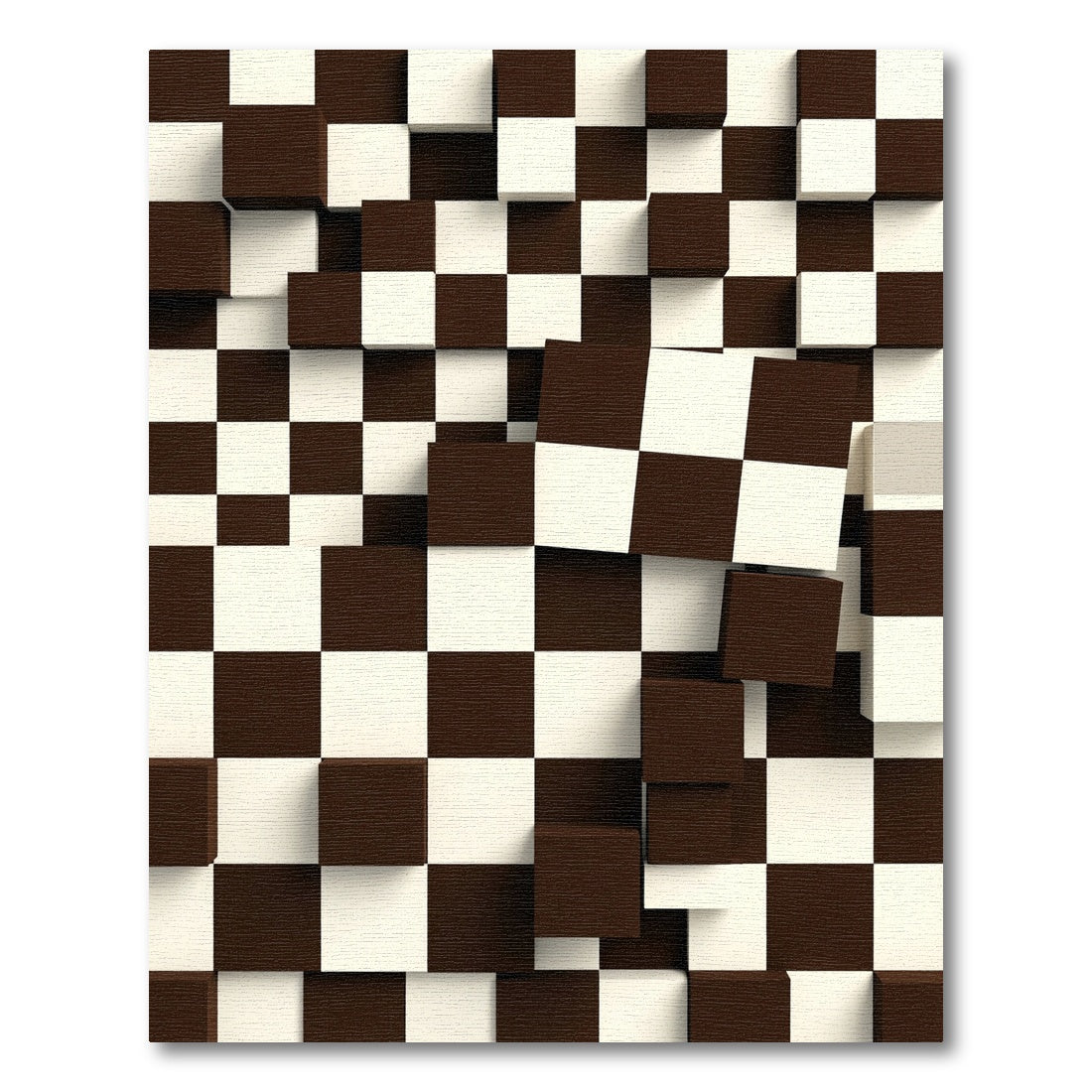 Brown White Checkerboard Cubes Rug