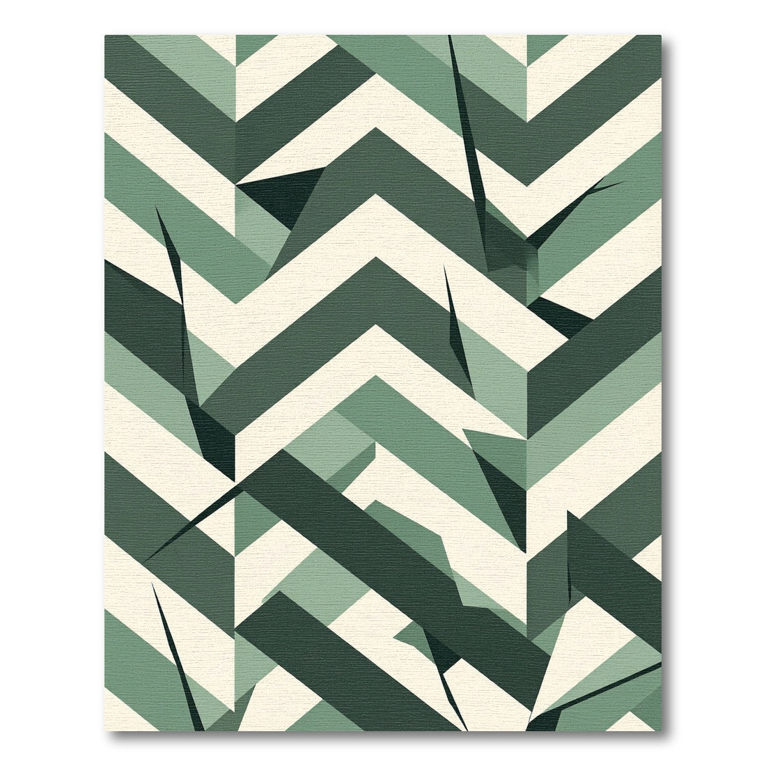 Modern Sage Green Geometric Chevron Rug