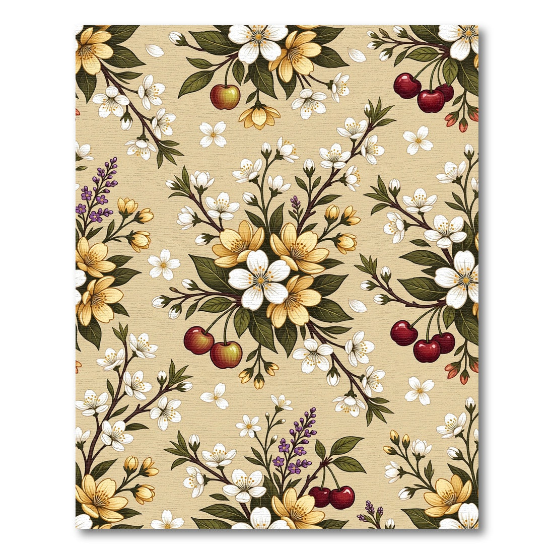 Botanical Cherry Blossom Cream Floral Rug