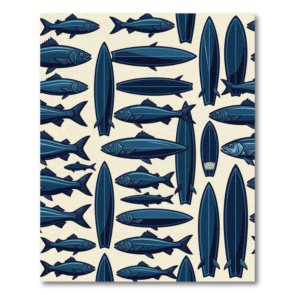 Navy Blue Nautical Fish Surfboard Art Rug