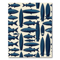 Navy Blue Nautical Fish Surfboard Art Rug