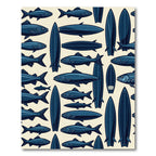 Navy Blue Nautical Fish Surfboard Art Rug