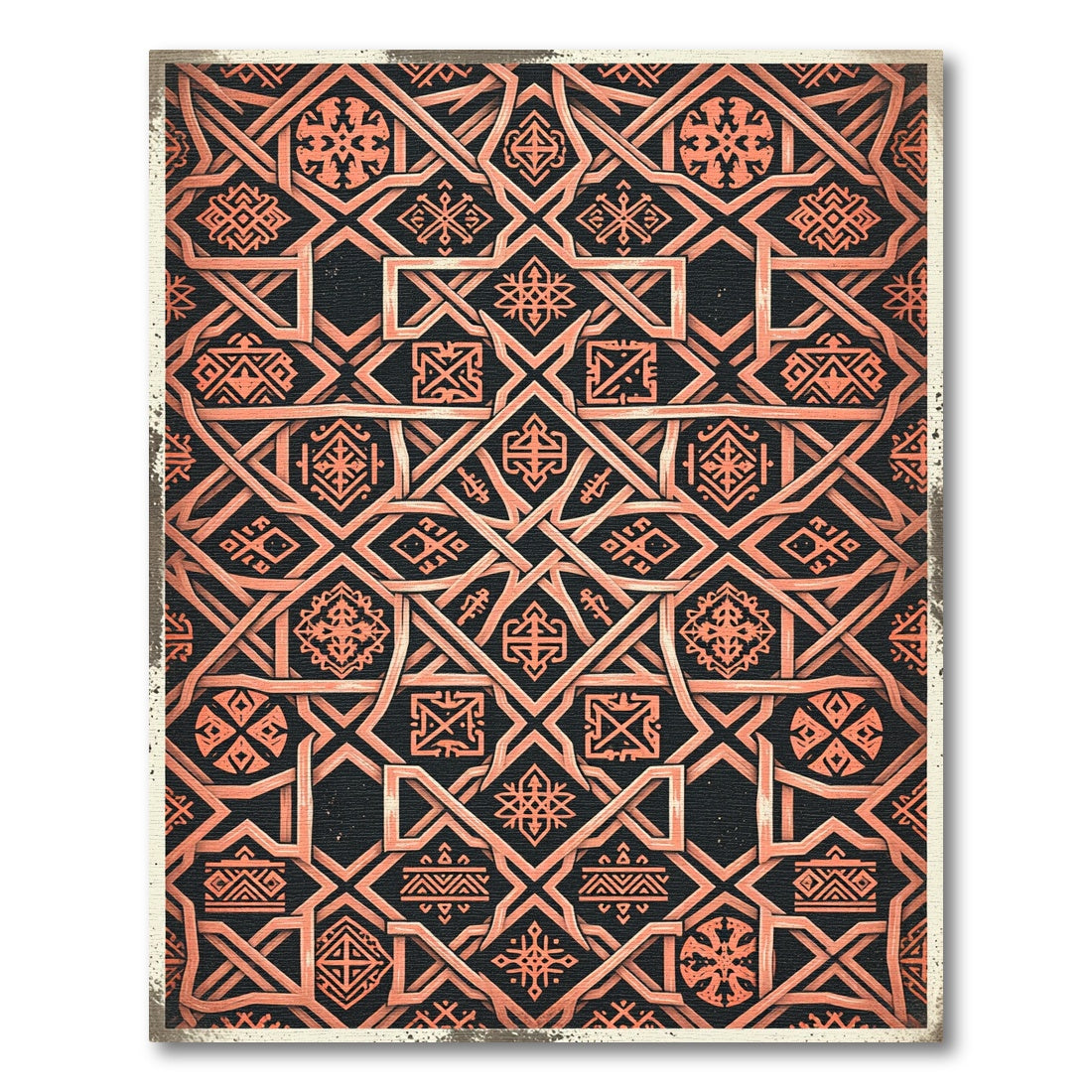 Geometric Terracotta Interwoven Lattice Art Rug