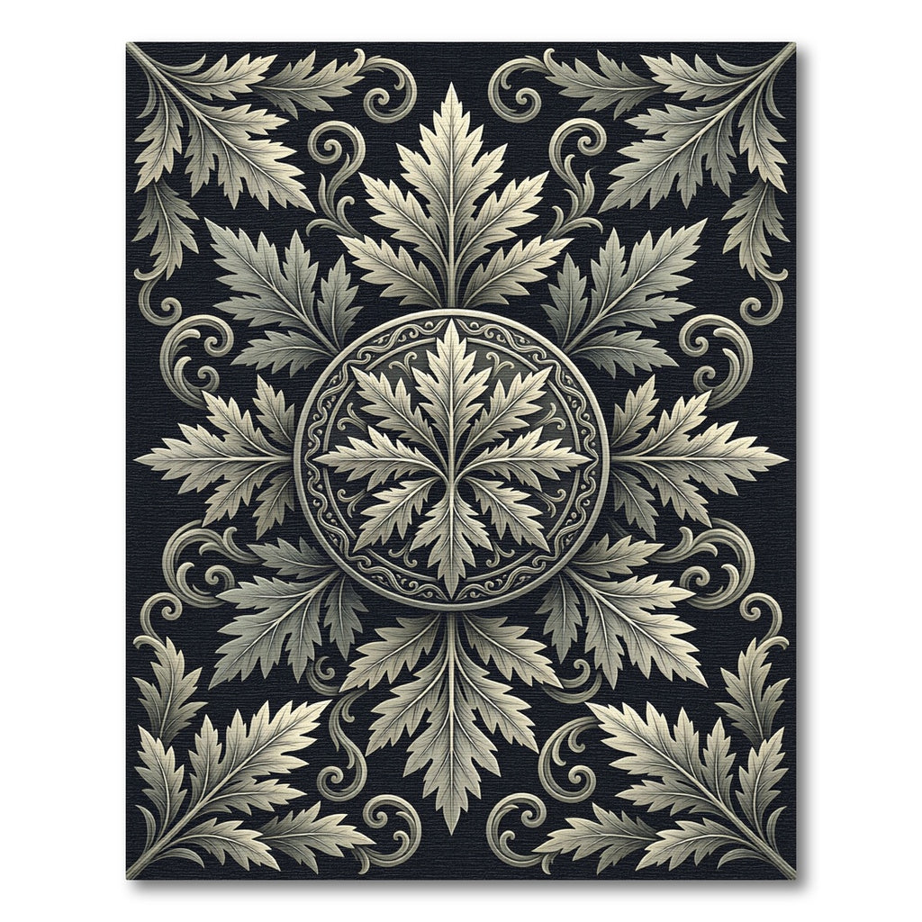 Elegant Silver Acanthus Leaf Medallion Rug