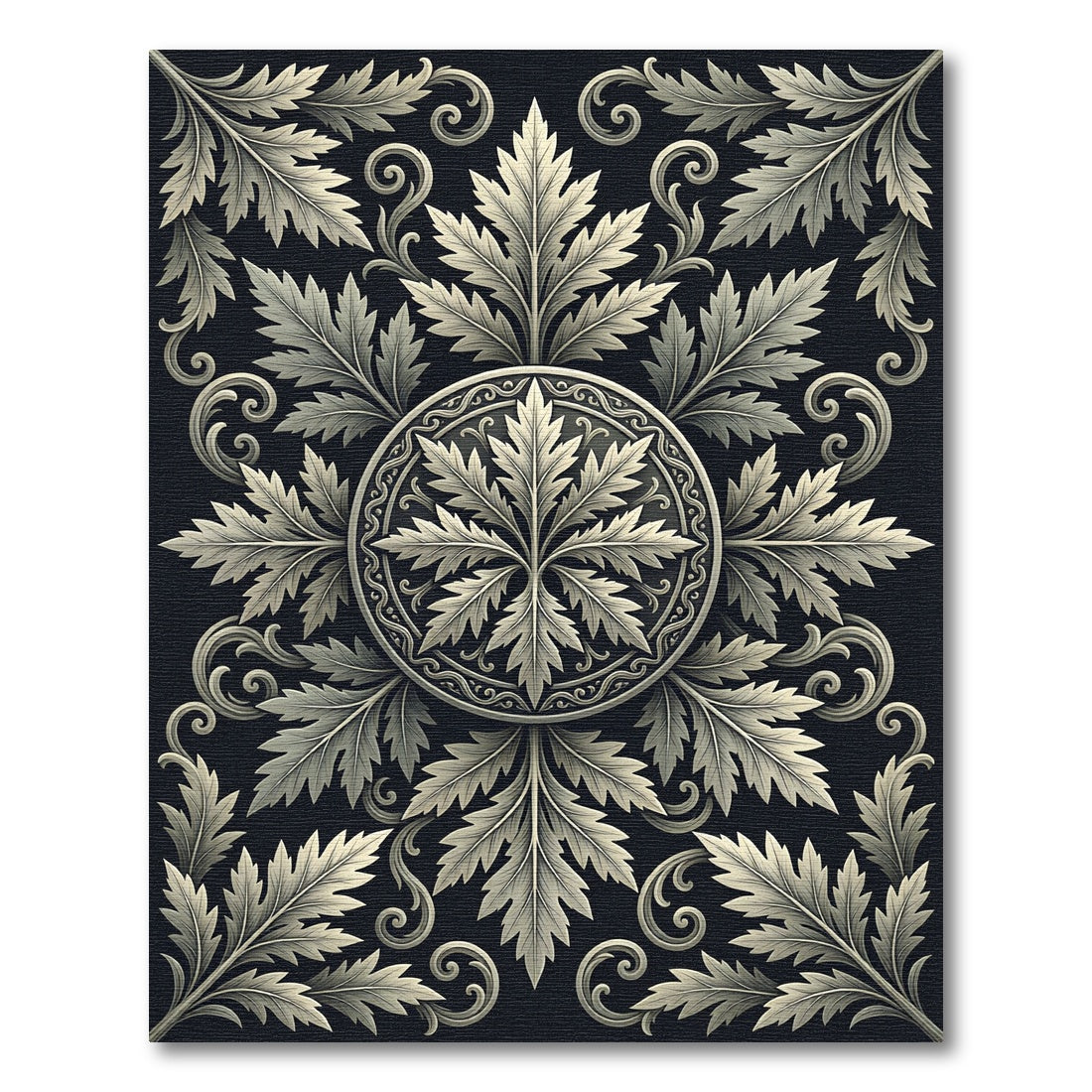 Elegant Silver Acanthus Leaf Medallion Rug