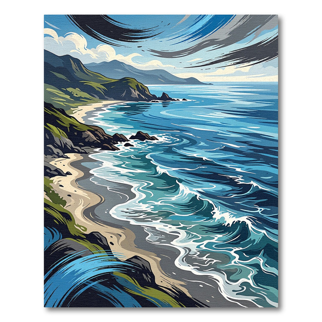 Coastal Blue Ocean Wave Landscape Rug