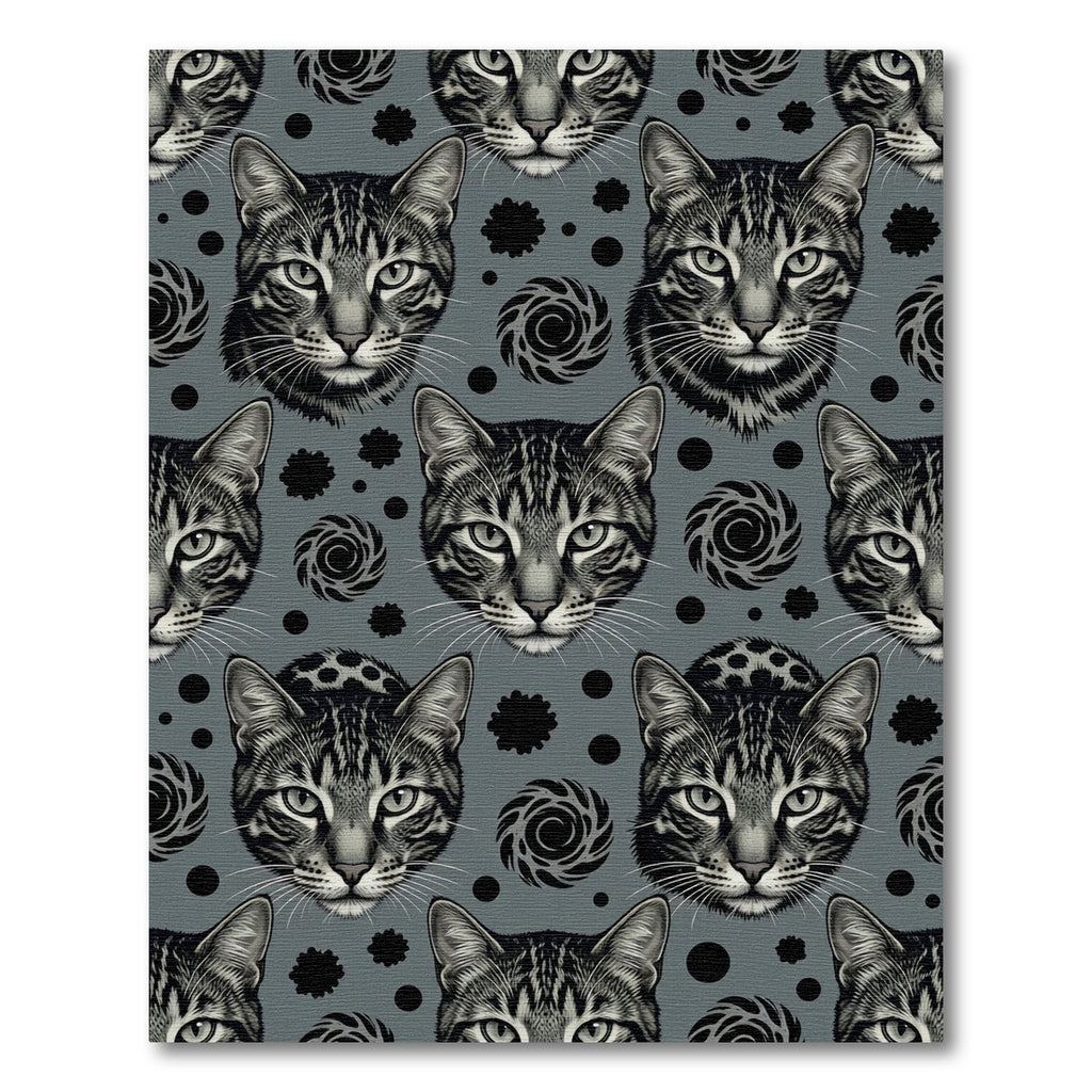 Gray Tabby Cat Face Repeat Rug