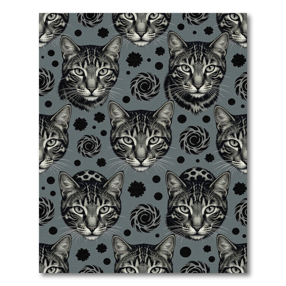 Gray Tabby Cat Face Repeat Rug