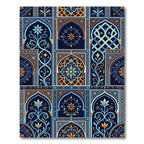 Ornate Indigo Floral Arch Mosaic Rug