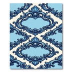 Ornate Blue Scallop Scroll Frame Rug